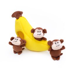 ZippyPaws Burrow For Dog Brown Plush Monkey 'n Banana Dog Toy 1 pk