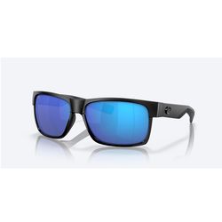 Costa Half Moon Sunglasses Men's Shiny Black/Matte Black Frame Blue Mirror 580G Lens Polarized