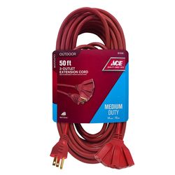 Ace Indoor or Outdoor 50 ft. L Red Triple Outlet Cord 14/3 SJTW