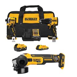 DEWALT 20V MAX 2-Tool Hammer Drill/Impact Combo with DEWALT 20V MAX XR 4.5 in.Small Angle Grinder