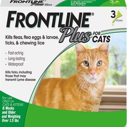 Frontline Plus Liquid Cat Flea and Tick Drops 9.8% Fipronil, 8.8% (S)-methoprene 0.02 oz