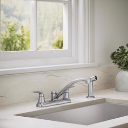 Sterling Passera Two Handle Polished Chrome Kitchen Faucet Side Sprayer Included