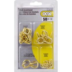 HILLMAN OOK Brass-Plated Gold Screw Eye and Cup Hook Kit 50 pk