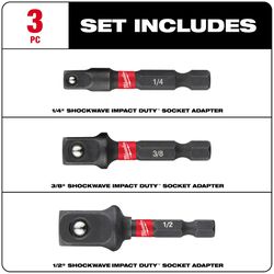 Milwaukee Shockwave Square Assorted X 2 in. L Screwdriver Socket Adapter Steel 3 pc