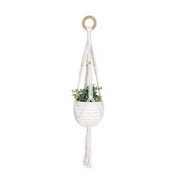 Meesh Drops Natural Macrame 23 in. H Textured Short w/Wood Beads Plant Hanger 1 pk