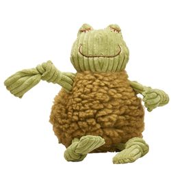 HuggleHounds FlufferKnottie For Dog Brown/Green Fleece Fiona Frog Dog Toy Large 1