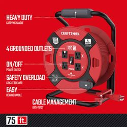 Craftsman 100 ft. L PVC Cord Reel