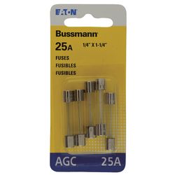 Bussmann 25 amps AGC Clear Glass Tube Fuse 5 pk