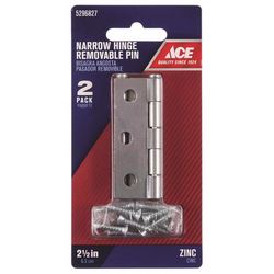 Ace 2-1/2 in. L Zinc-Plated Narrow Hinge 2 pk