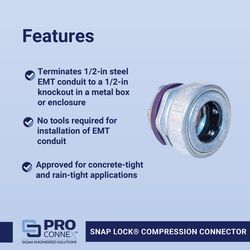 Sigma Engineered Solutions Snap Lock 1/2 in. D Die-Cast Zinc Compression Connector For EMT 1 pk