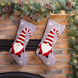 Glitzhome Multicolored Gnome Christmas Stocking 18.5 in.