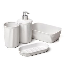 Superio Brand White Plastic Bath Accessory Set