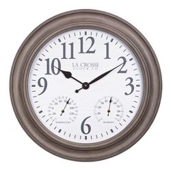 La Crosse Technology 19 in. L X 3.54 in. W Indoor and Outdoor Analog Wall Clock Glass/Plastic Gray