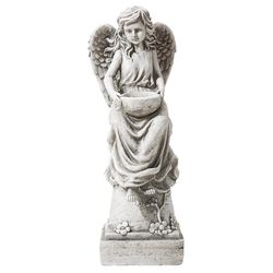 Glitzhome Fiberglass/MGO Gray 31.25 in. Angel/Birdbath Garden Statue