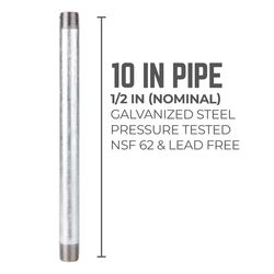 STZ Industries 1/2 in. MIP each X 1/2 in. D MIP Galvanized Steel 10 in. L Nipple
