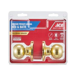 Ace Ball Knob Polished Brass Privacy Lockset 1-3/4 in.