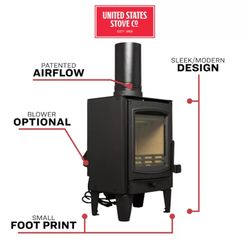 US Stove EPA Certified 750 sq ft Modern Wood Burning Stove