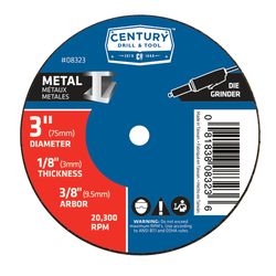 Century Drill & Tool 3 in. D X 3/8 in. X 1/8 in. thick Aluminum Oxide A24R Cutting/Grinding Wheel 1