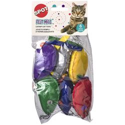 Spot For Cat Assorted Fabric Felt Mice Catnip Mouse Cat Toy 6 pk
