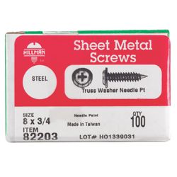 HILLMAN No. 8 Ga. X 3/4 in. L Phillips Truss Head Sheet Metal Screws 100 pk