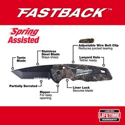 Milwaukee Fastback 7-3/4 in. Flip Folding Spring Assisted Pocket Knife Camouflage 1 pk