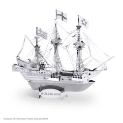 Fascinations Metal Earth Golden Hind Ship 3D Model Kit Silver