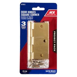 Ace 3-1/2 in. L Satin Brass Residential Door Hinge 3 pk