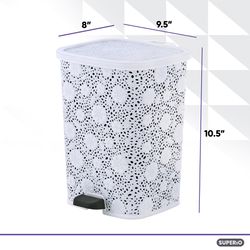Superio Brand 6 L White Plastic Lace Trash Can