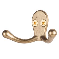 Ace 1-3/4 in. L Bright Brass Gold Brass Small Double Garment Hook 1 pk
