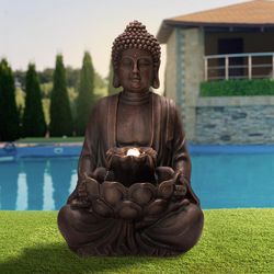 Glitzhome Polyresin Brown 23.25 in. H Fountain with LED Light