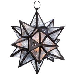 Gallery of Light 14 in. Glass/Metal Exotic Star Black Hanging Lantern