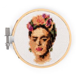 Kikkerland Frida Mini Cross Stitch Embroidery Wood/Metal 1 pk