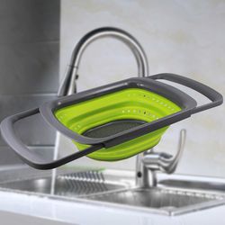 Squish Gray/Green Polypropylene/TPR Over Sink Collapsible Collander 6 qt