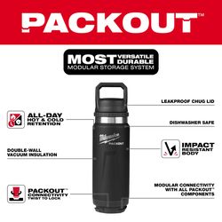 Milwaukee Packout 24 oz Black BPA Free Bottle with Chug Cap
