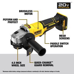 DEWALT 20V MAX Cordless 4-1/2 in. Angle Grinder with Brake Tool Only