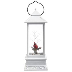Roman Holiday LED Multicolored Lantern with Cardinal Swirl Table Decor 11 in.