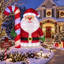 Celebrations LED White Santa with Candy Cane 12 ft. Inflatable