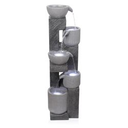Alpine Fiberglass/Resin Gray 15.15 in. H pot Fountain with LED Light