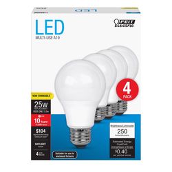 Feit A19 E26 (Medium) LED Bulb Daylight 25 Watt Equivalence 4 pk