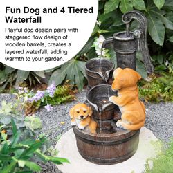 Glitzhome Polyresin/Stone Brown 23.75 in. H Adorable Dogs Outdoor Fountain