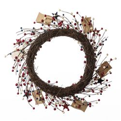 Glitzhome Patriotic/Americana Flag and Berry Wreath 1 pc