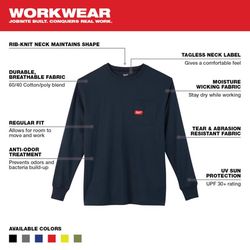 Milwaukee XL Long Sleeve Unisex Crew Neck Blue Heavy Duty Shirt