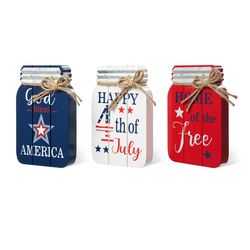 Glitzhome Patriotic God Bless America Table Decor MDF 3 pk