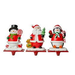 Glitzhome Multicolored Santa/Snowman/Penguin Stocking Holder 6.5 in.