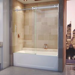DreamLine Enigma Air 62 in. H X 60 in. W Polished Stainless Steel Frameless Tub Door