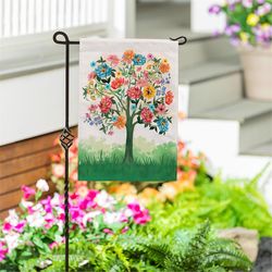 Evergreen Blooming Tree of Life Burlap Garden Flag