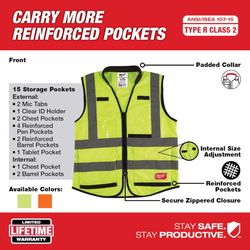 Milwaukee Class 2 with 15 Pockets Performance Safety Vest High Visibility Yellow XXL/XXXL