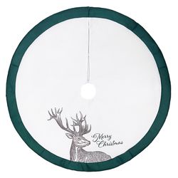 Celebrations Home Green/White Merry Christmas Deer Tree Skirt 48 in.
