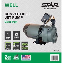 Star Water Systems 1 HP 1170 gph Cast Iron Convertible Jet Well Pump