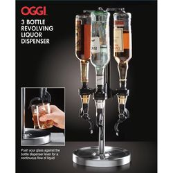 OGGI Black/Silver Metal/Plastic 3 Bottle Revolving Liquor Dispenser